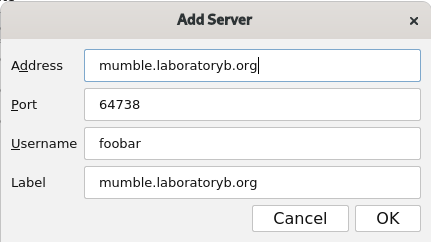 Mumble "Add Server" dialog